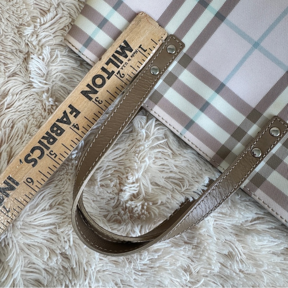 Burberry Plaid Nova Check Small Tote Handbag - Taupe and Candy Pink - Silver HW - Picture 14 of 15